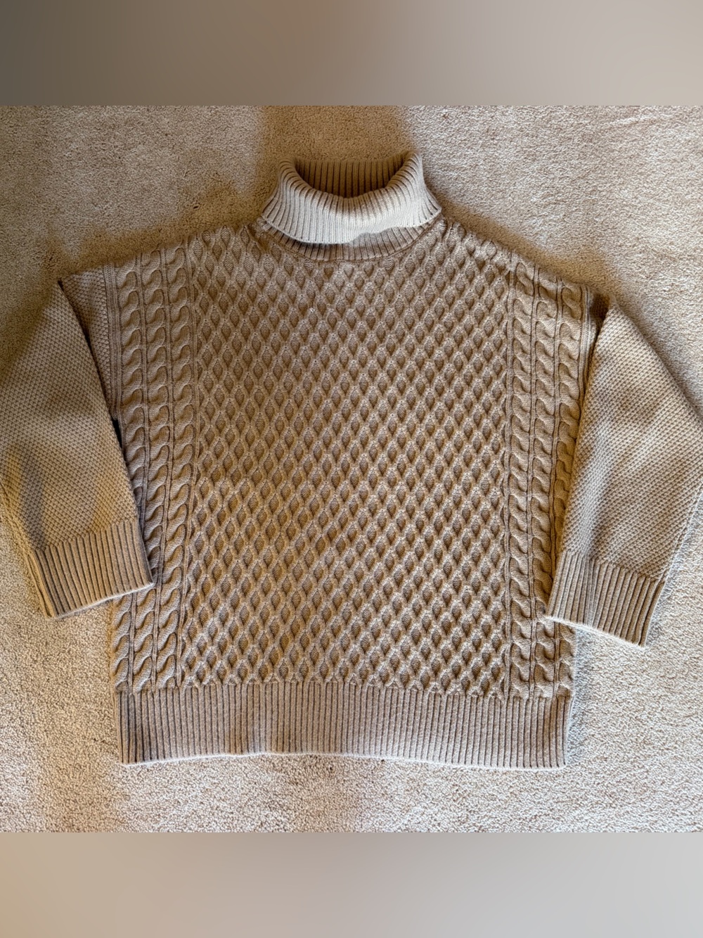 Elie Tahari Taupe Cable Knit Turtleneck Sweater